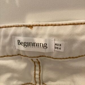 Beginning Boutique White Pants with Tan Stitching
